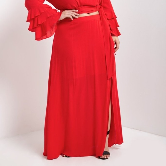 NWT Red Tiered Sleeve Top & Maxi Skirt Set - Picture 6 of 7